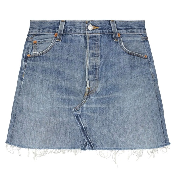 RE/DONE / Levis Vintage Women’s High-Rise Frayed Denim Mini Skirt, Size 28 - Picture 12 of 14